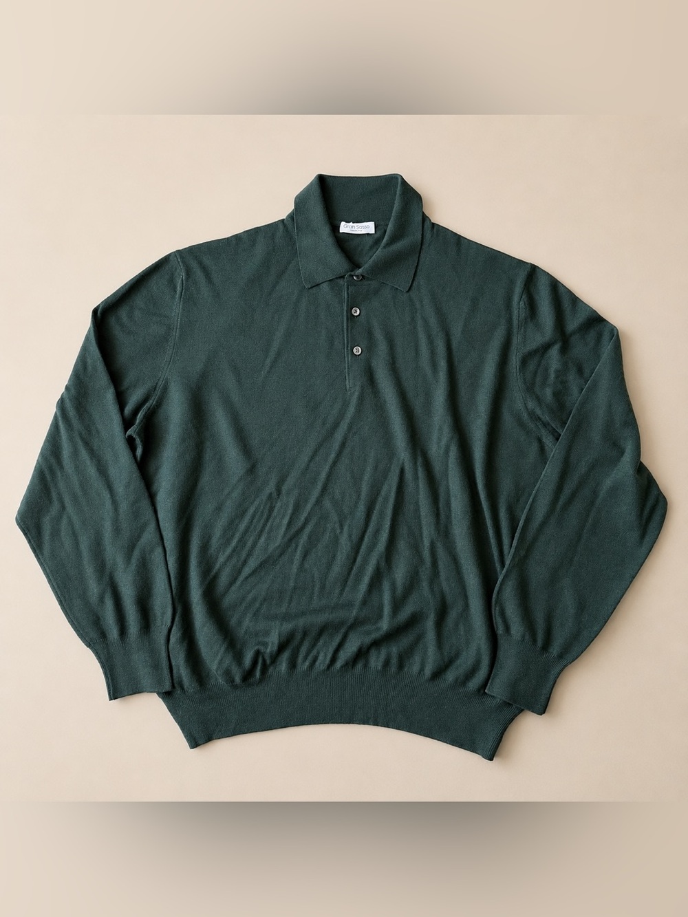 Gran Sasso Men’s Wool Silk Cashmere Polo Sweater Green Made in Italy Luxury Knit